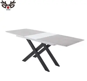 Modern Extension Dining Table Rectangle Metal Leg