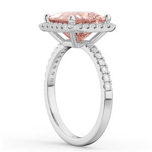 Bague de fiançailles halo taille princesse 3,47 ct Morganite Diamant Or blanc 14K Style géométrique romantique Surface brillante Platine Fine - Product Image 3