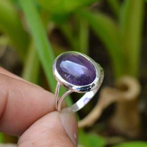 Solid 925 Sterling Silver Minimalist Handmade 10x8mm Oval Natural February Birthstone <b>Amethyst</b> <b>Ring</b> Gemstone Jewelry for Her - Product Image 3