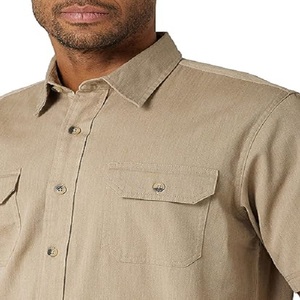 เสื้อเชิ้ตผ้าเดนิมสีทึบของผู้ชายเสื้อทรงสลิมฟิตมีกระเป๋าสีฟ้า - Product Image 6