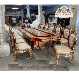 Juego de Comedor de Madera de Teca Tradicional de Lujo, Altamente Elaborado, para 12 Personas, Pulido Rojo Dorado, Tamaño Personalizable - Product Image 1