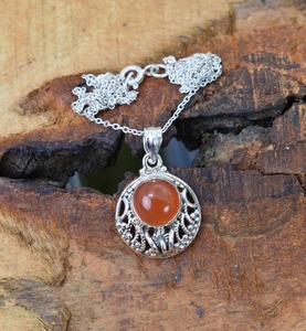 Cornaline pierres précieuses pendentif bijoux pour femmes argent Boho Style bijoux 925 argent Sterling tendance pendentif fait main cadeau - Product Image 4