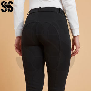 Pantalons d'équitation pour femmes, pantalons d'équitation premium extensibles avec grip, durables, lavables en machine, pour l'entraînement, couleur unie noire - Product Image 4