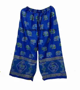 Elephant Gold Print Palazzo Pant, Boho Hippie Elastic Waist Free Size Pant, Summer wide leg Trouser GC-AP-324