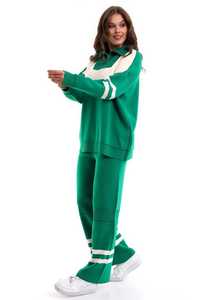 Conjunto de dos piezas de gran tamaño con cremallera a rayas de punto para mujer de alta calidad, ropa informal, ropa de oficina, suéter, pantalones, conjunto - Product Image 5