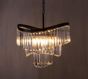 <b>Black</b> <b>Modern</b> Crystal Chandelier 3 Tiers Adjustable Hanging <b>Ceiling</b> Pendant <b>Light</b> Fixture for Living Room - Product Image 5