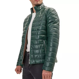 เสื้อแจ็คเก็ตขนเป็ดหนังแท้สำหรับผู้ชายหนังขนแกะบุนวมสีเขียวแท้ - Product Image 3