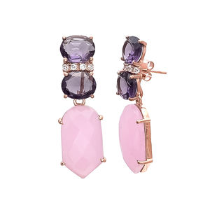 Recién llegado, pendientes largos con borlas, pendientes únicos de piedras preciosas de hidra rosa y amatista, pendientes de diseño clásico de Gemstone - Product Image 2