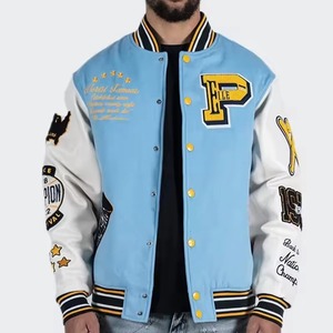 OEM Manufacturer 2025 Custom Logo Cropped Bomber Varsity Jacket Chenille Embroidery Leather Print Street Wear Men's Winter - Product Image 1