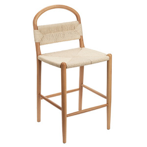 Taburete de Bar simple hecho de marco de madera maciza de teca con tejido de ratán sintético a la venta barato - Product Image 1