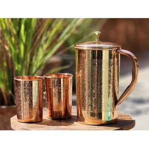 Unique handcrafted Copper Pitcher with Set of Two Tumbler Customize Hammered Design Copper <b>Jug</b> <b>Glass</b> Kitchen Accessories - Product Image 5