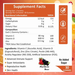 <span class=keywords><strong>C</strong></span> vitamini + çinko Gummies 60 paket özelleştirilmiş ambalaj ile farklı tatlar mevcuttur - Product Image 3