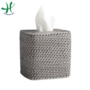 Boîte de panier en rotin pour papier avec couvercle, boîte en rotin de couleur grise - Product Image 1