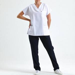 Uniformes médicos, ropa de verano para mujeres, conjunto de uniformes médicos de hospital con cuello en V personalizado, pantalones de cintura elástica, precio barato, venta al por mayor de fábrica - Product Image 2