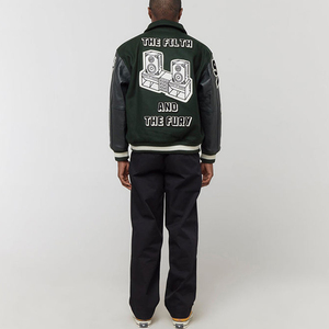 2025 Custom Made Autumn Winter Heavy Embroidered Chenille Patches Logo Leather Sleeves <b>Wool</b> Body Baseball Varsity Jackets - Product Image 6