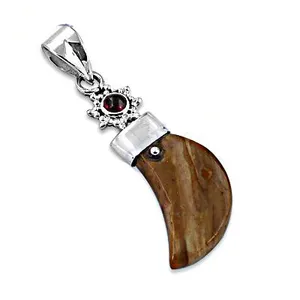Pendentif en bois pétrifié en argent 925 plaqué rhodium fait main pour hommes et femmes AGPA-20536 - Product Image 3