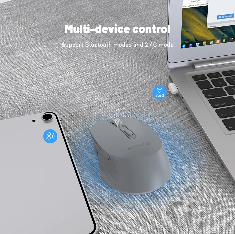 Wireless rechargeable mouse Multi-device control Bluetooth and 2.4G mode Ergonomic mouse office 1600DPI