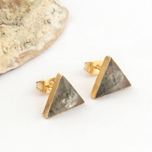 Wholesale bulk jewelry natural dot quartz ear <b>post</b> stud <b>earring</b> brass gold plated triangle shape geometric <b>earring</b> gift for her - Product Image 3