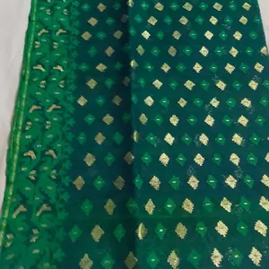 Sari di seta da donna con zari che tesse l'ultimo design Green Jamdani Saree con artigianato dorato in tessuto di cotone artigianato dal Bangladesh