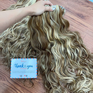 Luxueux surbrillance Piano couleur trame Extensions de cheveux cheveux humains vietnamiens Double dessiné Machine à coudre trame cheveux ondulés faisceaux - Product Image 2