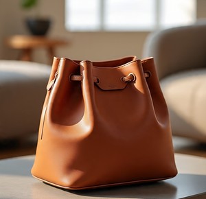 Fashionable Brown <b>Leather</b> Bucket <b>Bag</b> with Zipper Closure and Button Decoration <b>Soft</b> <b>Leather</b> Shoulder <b>Bag</b> at Best Price - Product Image 6