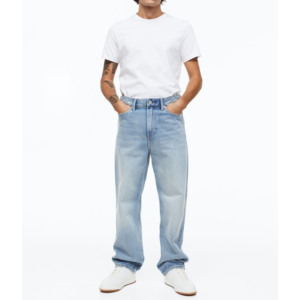 Veste en cuir rigide en denim 100% coton, coupe ample, fermeture éclair, bouton, taille mi-haute, lavage bleu clair, hiver - Product Image 5