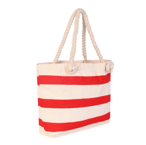 Bolsa de playa grande tejida a rayas blancas y marrón claro. Disponible a precios de mayoreo. - Product Image 5