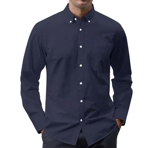 Kaki gris 100% coton hommes décontracté à manches longues Satin chemise personnalisée grande taille support haut lâche revers couleur unie chaud hiver - Product Image 5