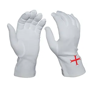 New Style Buy Knights Templar Red Cross Soft Breathable White Cotton Freemasons Masonic Services Work Gloves