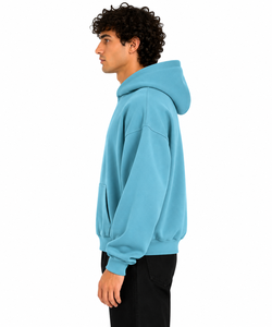 Sudadera con Capucha Extra Grande para Hombre, Color Sólido, Felpa de Algodón, Diseño Casual con Bolsillos, Ropa de Invierno, ODM, Azul Cielo - Product Image 3
