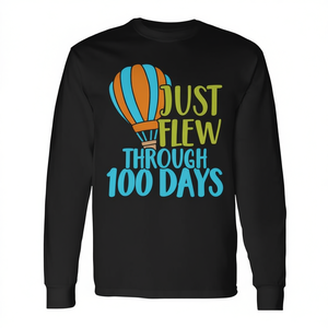 Camiseta de manga larga con diseño de globo aerostático, 100 días que pasaron volando, para niños y profesores - Product Image 2