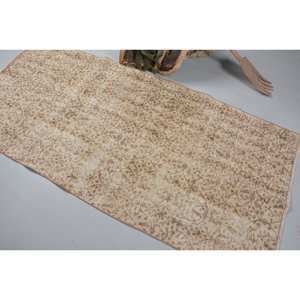 Alfombra turca Vintage Beige Marrón 3,5 X 7.4ft Lana Área grande Diseño de retazos abstractos para pasillo Forma rectangular Látex - Product Image 4