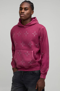 Premium Quality <b>Pink</b> All Over Rhinestone Printed Boxy Hoodie 100% Cotton <b>Men's</b> Ribbed Hem Cuffs Casual Wear Autumn Eco-Friendly - Product Image 6