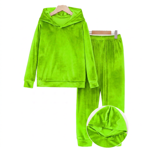Survêtement en velours uni à capuche pour femme, manches longues, taille élastique, coupe ample, tenue décontractée d'automne, 100% polyester - Product Image 4