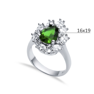 Emerald CZ Stone Pear Drop Shape Silver Cluster Stony Ring Handcrafted 925 Sterling Fine Jewellery <b>Handmade</b> <b>Jewelry</b> - Product Image 2