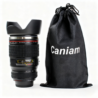 350ml Tasse d'objectif de caméra en acier inoxydable Tasse de voyage à café noir réutilisable portable avec support