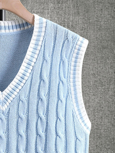 เสื้อสเวตเตอร์ถักสายเคเบิลอะคริลิครูป100% ลายทางคอวีแขนกุดสำหรับผู้ชายและผู้หญิงเสื้อถักขนาดใหญ่พิเศษ - Product Image 5