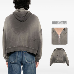 เสื้อมีฮู้ดผู้ชายฟอกสีกรดมีฮู้ดรุ่นเฮฟวีเวตสีจางวินเทจตามสั่ง - Product Image 3