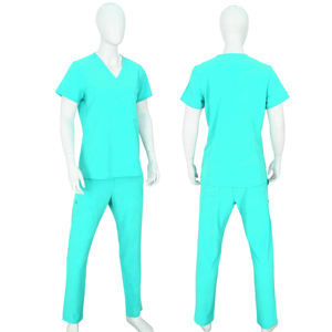 Tenues d'hôpital unisexes personnalisables en tissu sergé respirant, ensembles d'uniformes d'infirmière à manches courtes, col montant, faciles à porter, avec poche pour aiguilles - Product Image 1