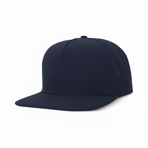 Gorra de golf personalizada de 5 paneles, estructurada, con perforaciones cortadas a láser, visera plana, cierre a presión, impermeable, lisa, para correr y ciclismo. - Product Image 4