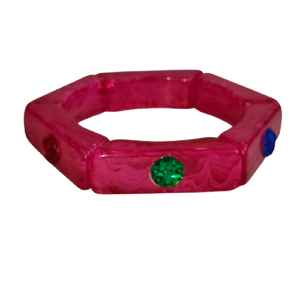 กำไลเรซิ่นรูปหกเหลี่ยมลายหินอ่อนสีชมพูฟูเชียสดใส - สไตล์โบฮีเมียน กำไลอะคริลิกน้ำหนักเบา เครื่องประดับข้อมือ - Product Image 3