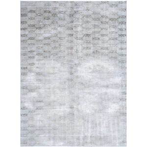 Alfombra de Lana Geométrica Gris y Negra Vintage, Anudada a Mano, Tradicional China, Rectangular, para Sala de Estar, Pasillo, Modelo Pae-711 - Product Image 1