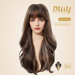 Samara- DWY Wavy MiraScalp Tea Brown Glueless Synthetic <b>Wig</b> with Light Brown Lace Highlights - Product Image 3