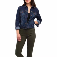 Jaket Denim Wanita Model Terbaru, Pakaian Luar Kasual Warna Biru, Model Crop Kerah Turun Kancing Sabuk Gaya Vintage