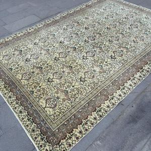 Vintage Turkish Rug, 6.4x9.6 ft Rug, <b>Brown</b> Persian <b>Wool</b> Rug - Product Image 3