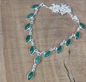Onyx vert 925 argent Sterling pierres précieuses Designer chaîne collier Marquise forme collier bijoux faits à la main cadeau pour anniversaire - Product Image 2
