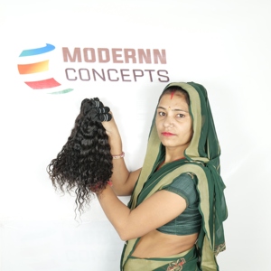Máquina de trama doble alineada con cutícula virgen 100%, paquetes de ondas rizadas, extensiones de cabello humano de templo indio de Color negro personalizado - Product Image 2