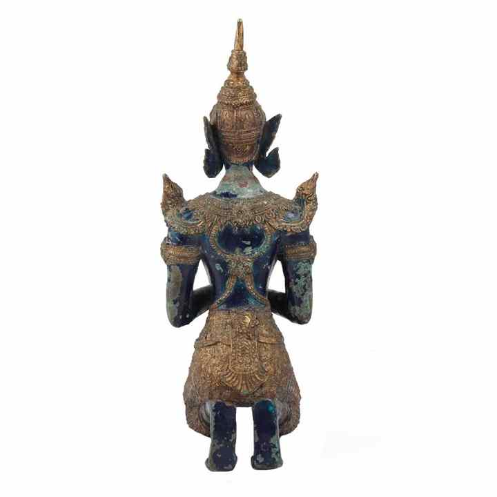 Indian Kuningan Antik Thai Malaikat Teppanom Kneeling Namaste Patung Figurine Patung Dekorasi Rumah Hadiah Item 37X17 Cm SNS-1596