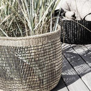 Panier de rangement rond tressé en fibre naturelle panier de rangement en jonc de mer panier porte-plante en paille pour décor maison panier à linge en jacinthe d'eau en rotin - Product Image 4