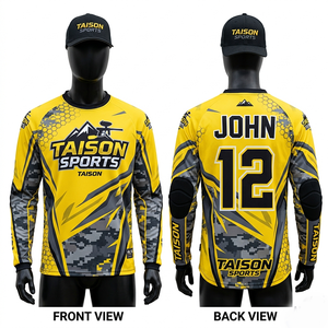 Premium 180 GSM Polyester Paintball Men Jersey Yellow Black Red Panel Design Sublimation Custom Logo <b>Padded</b> Elbow - Product Image 5